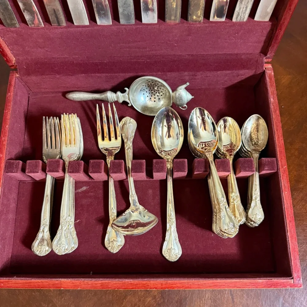 vtg Godinger Silver Plated Flatware ‎ Tea Strainer 53 Pieces floral ornate